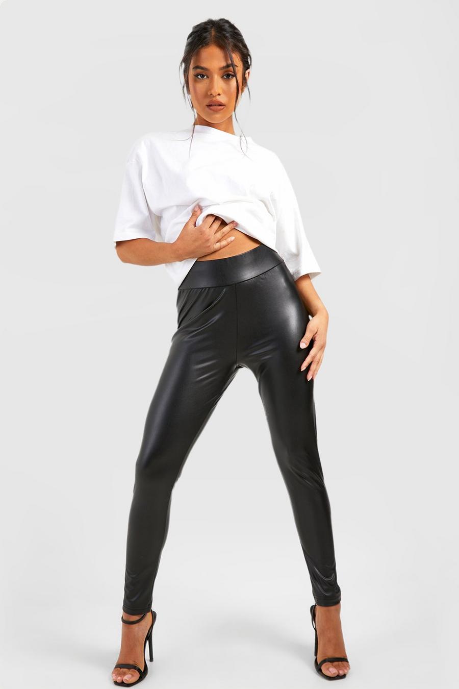 Black Petite Super Stretch Waist Shaping Leather Look Leggings