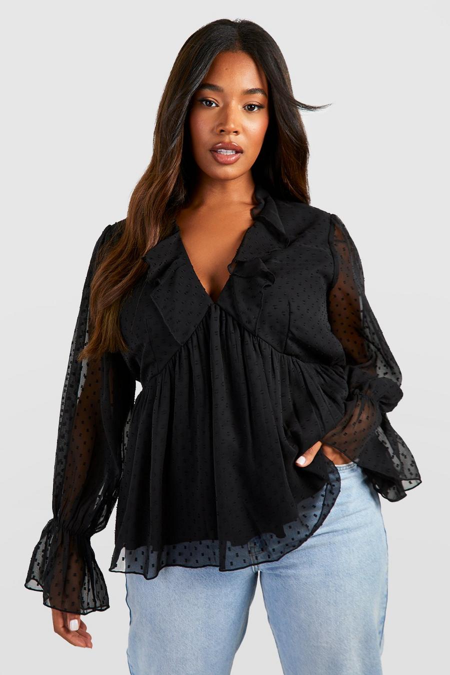 Black Plus Daisy Embroidered Gingham Smock Top 