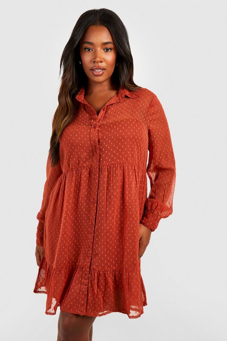 Terracotta Plus Dobby Collared Smock Dress