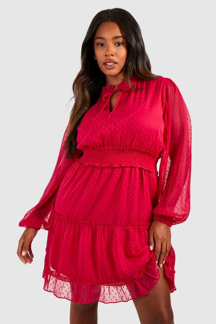 Berry Plus klänning i prickig mesh med knytdetalj
