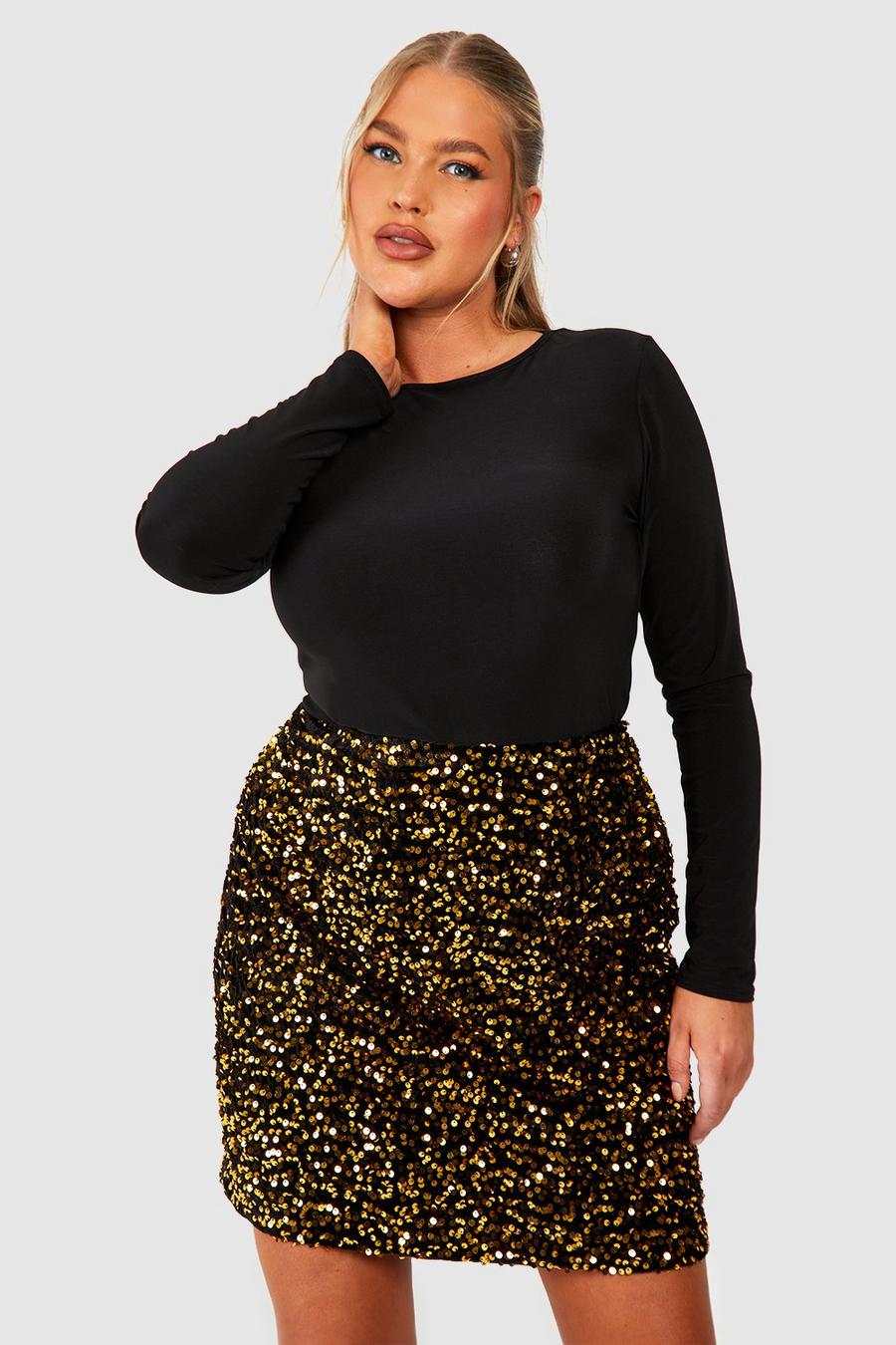Gold Plus Velvet Sequin Mini Skirt