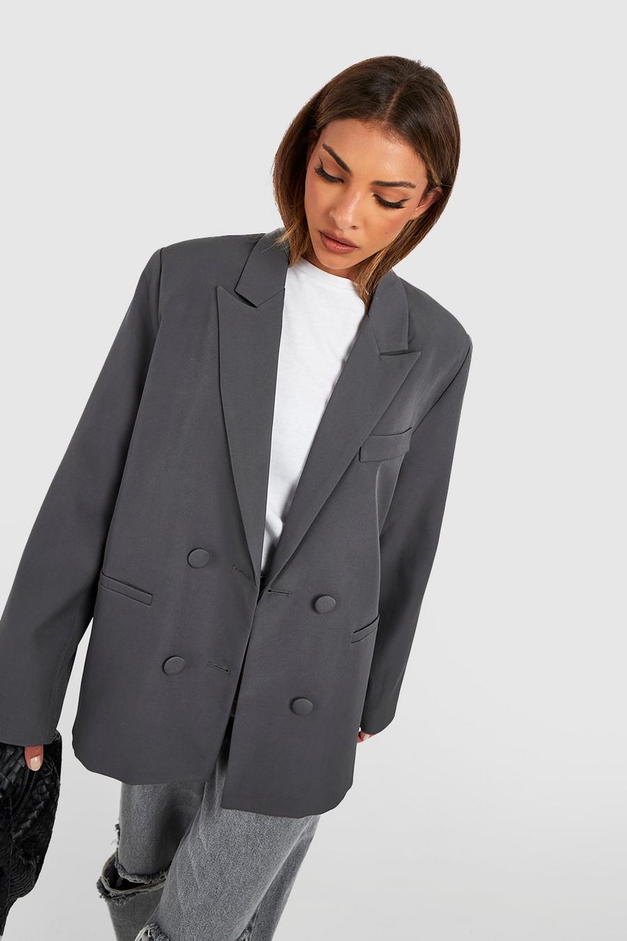 Charcoal Double Breasted Relaxed Fit Tailored Blazer