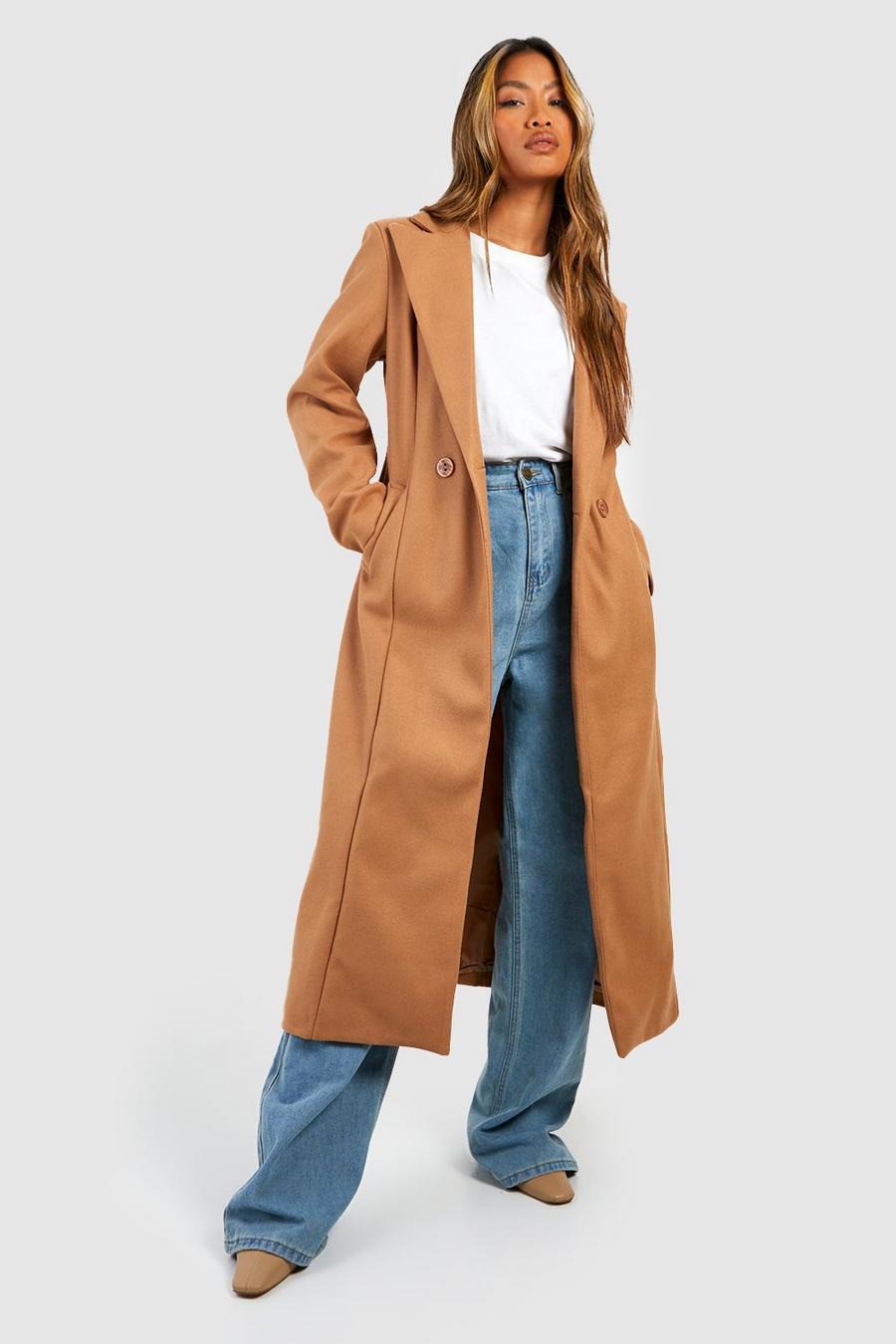 Camel Wool Look Synched Waist Coat