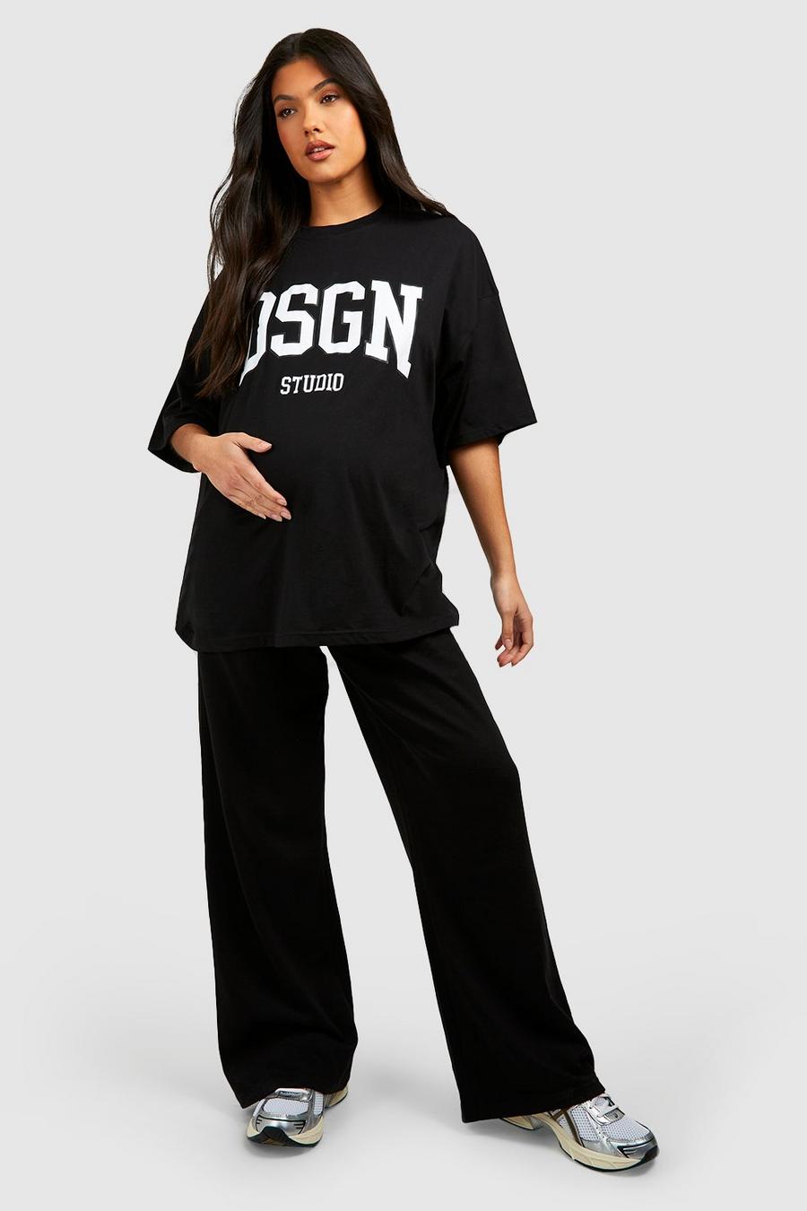 Black Maternity Dsgn T-shirt And Straight Leg Jogger Set