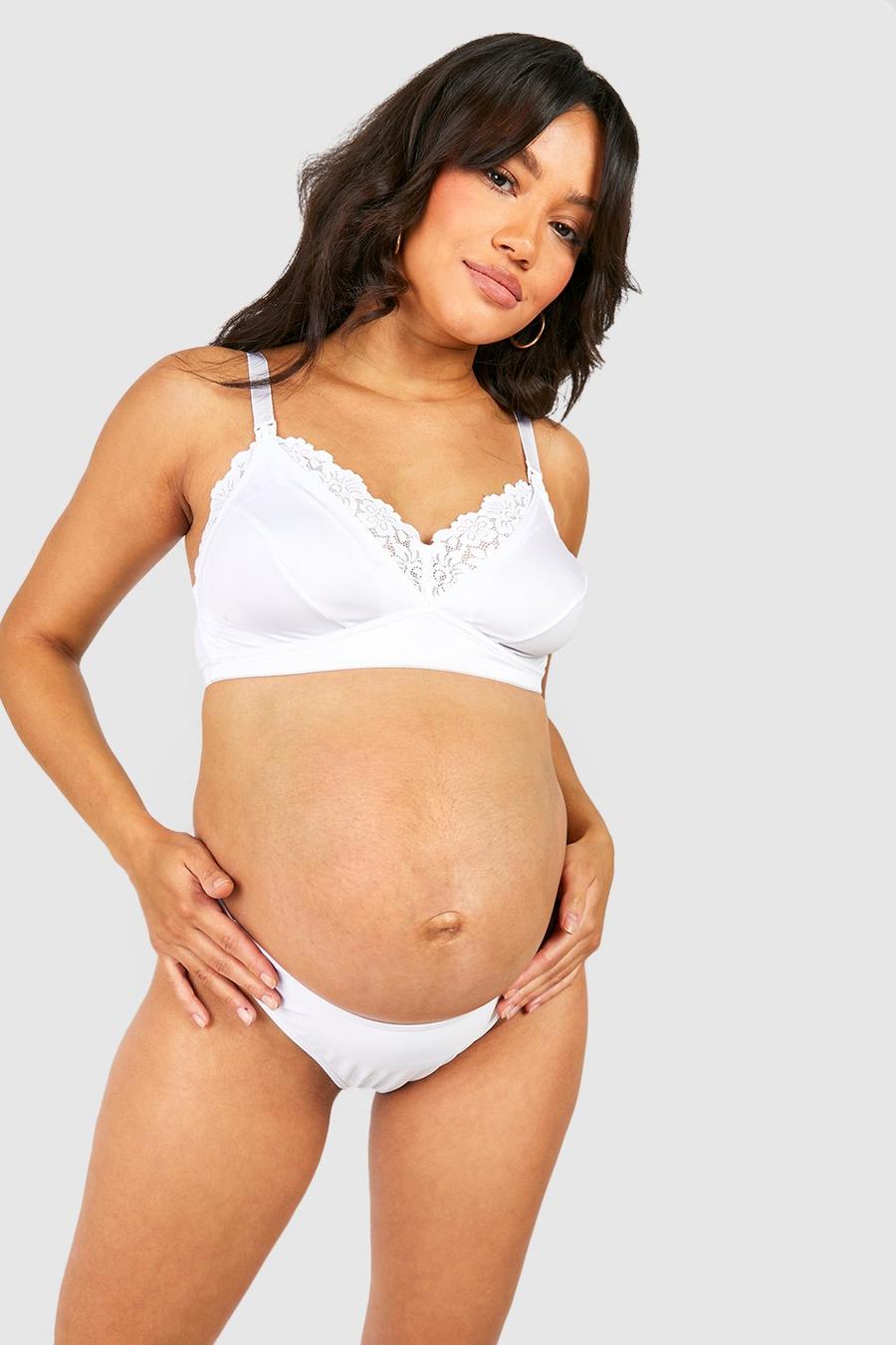 White Maternity Lace Insert Nursing Bra image number 1