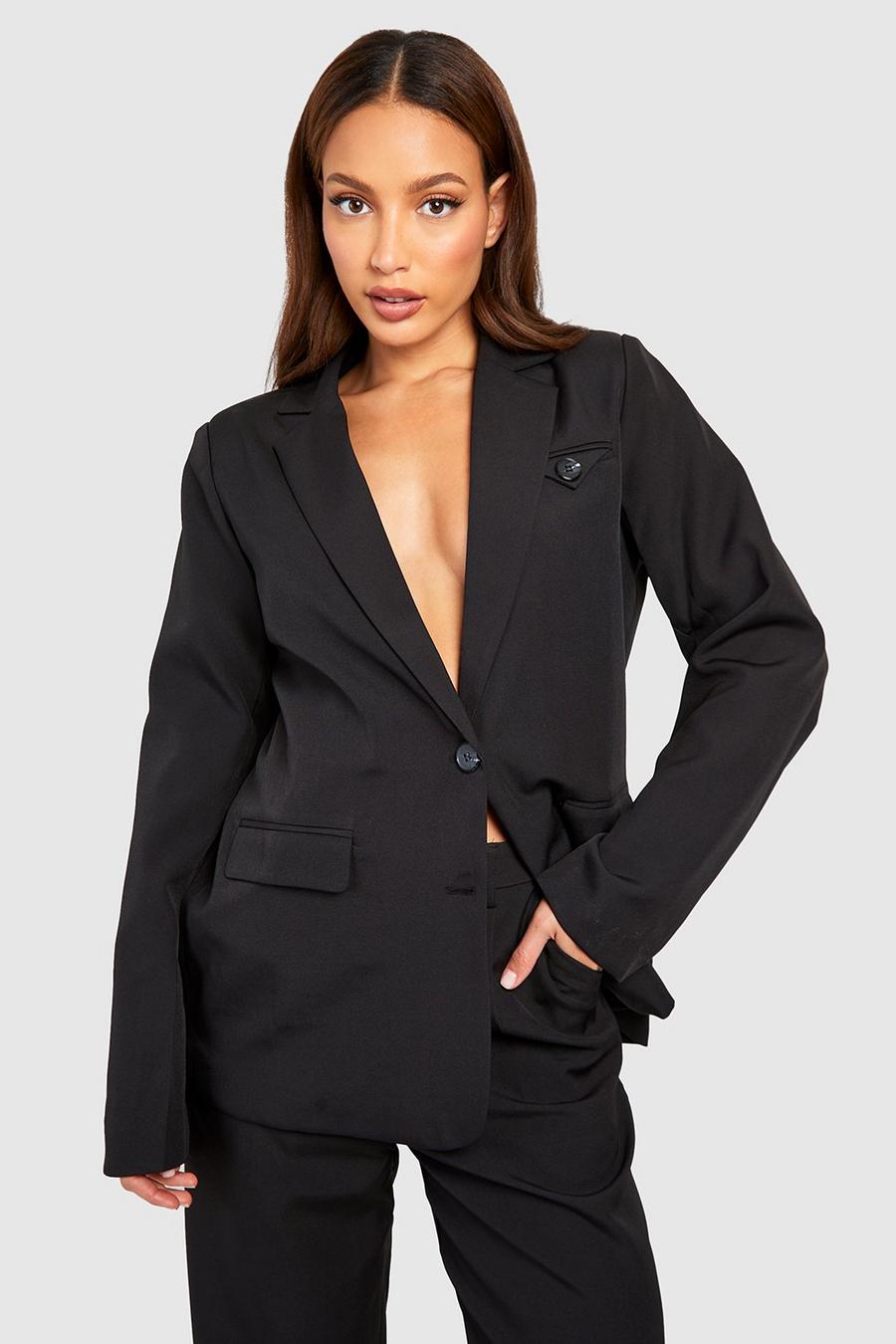 Black Tall Tab Detail Oversize Single Breasted Blazer image number 1
