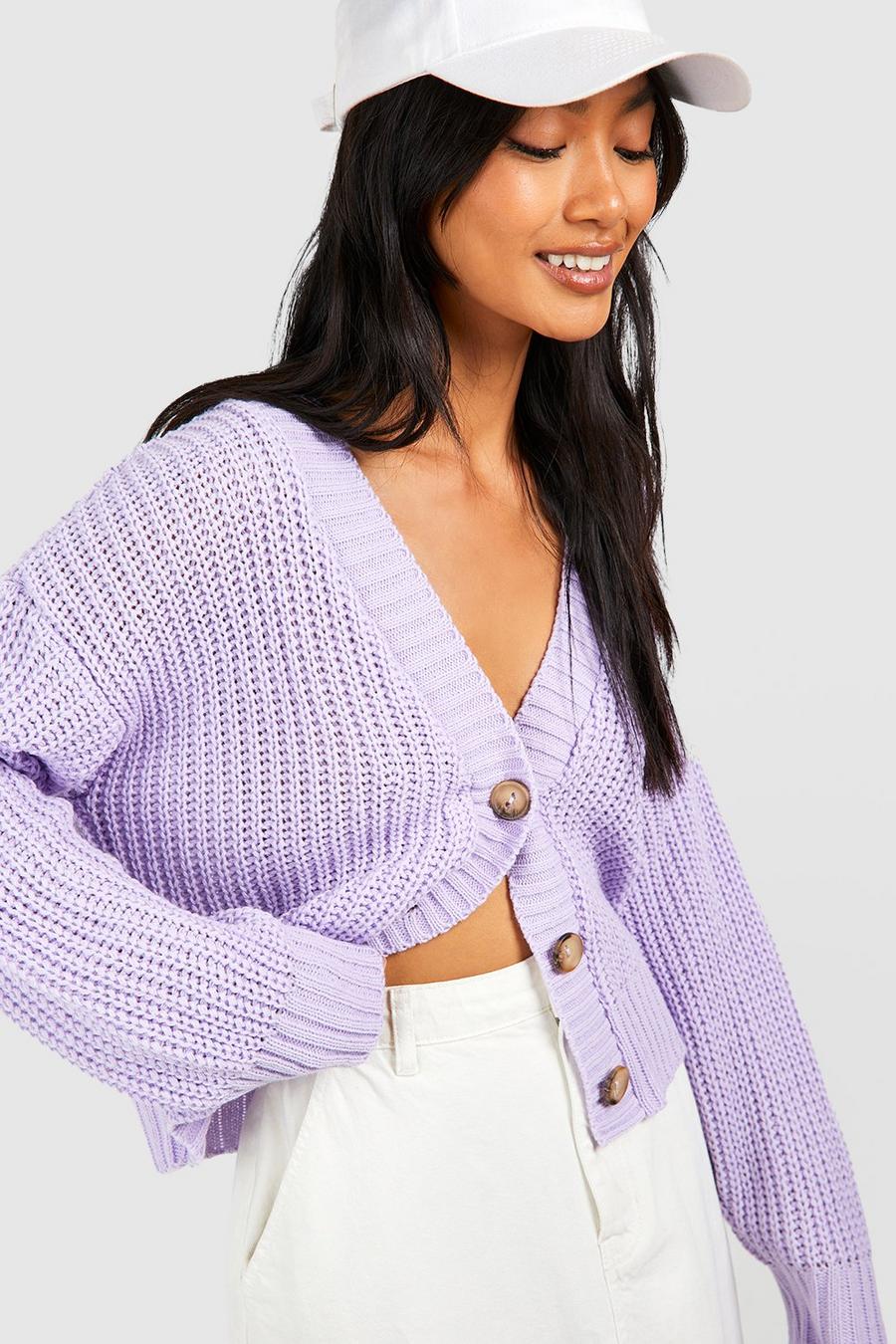 Lilac Button Through Crop Cardigan