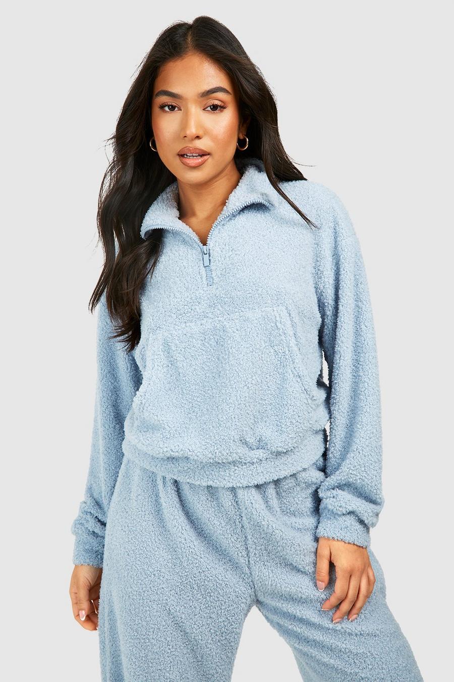 Pale blue Petite Borg Quarter Zip Sweatshirt 