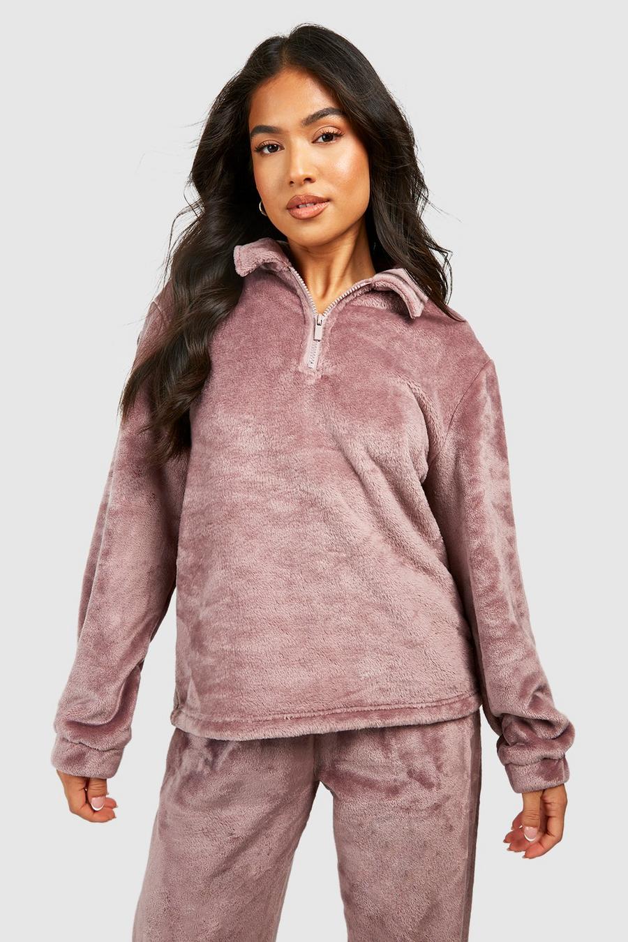 Mauve Petite Fleece Zip Detail Sweatshirt 