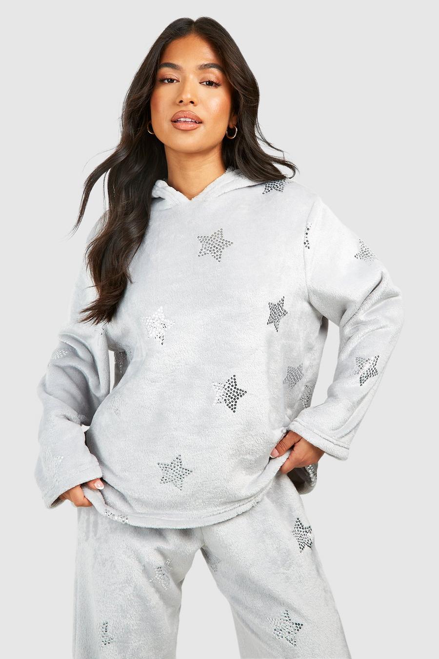 Petite Fleece Sweatshirt mit Sternen-Print, Grey