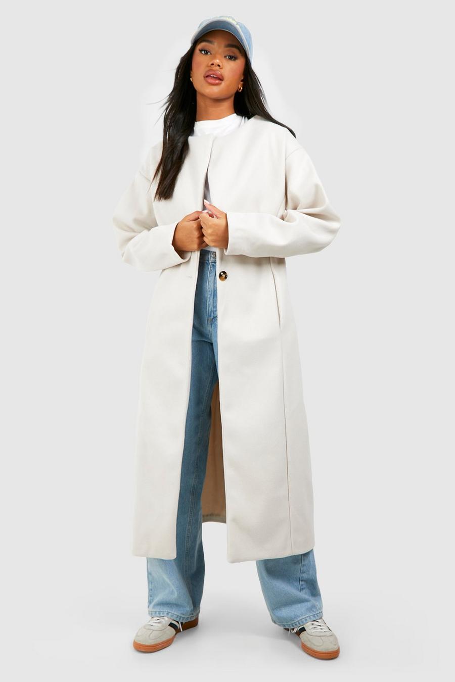Cappotto longuette effetto lana con maniche a palloncino, Off white
