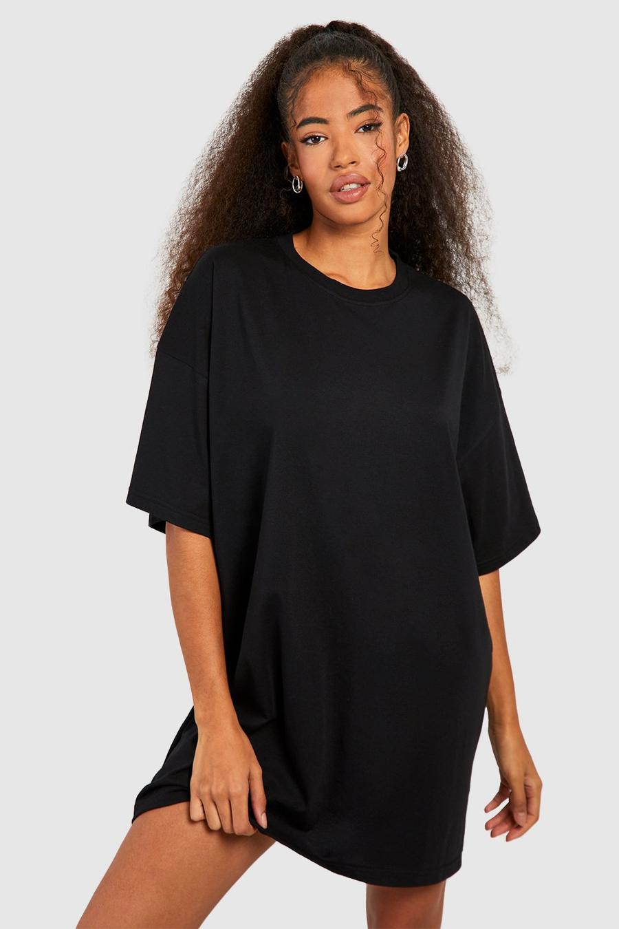 Black Cotton Super Oversized T-shirt Dress
