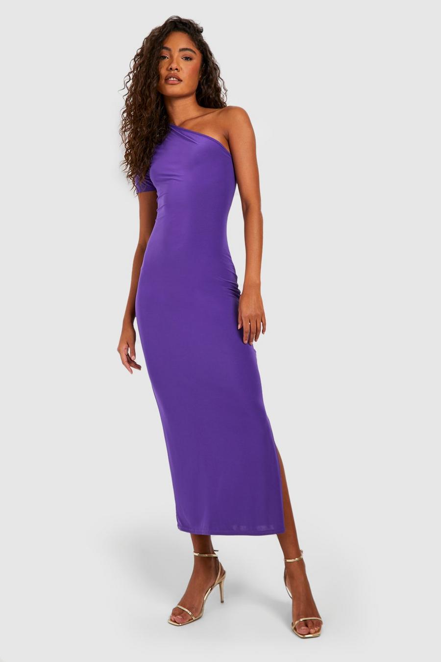 Purple Tall Slinky Cap Sleeve Asymmetric Midi Dress