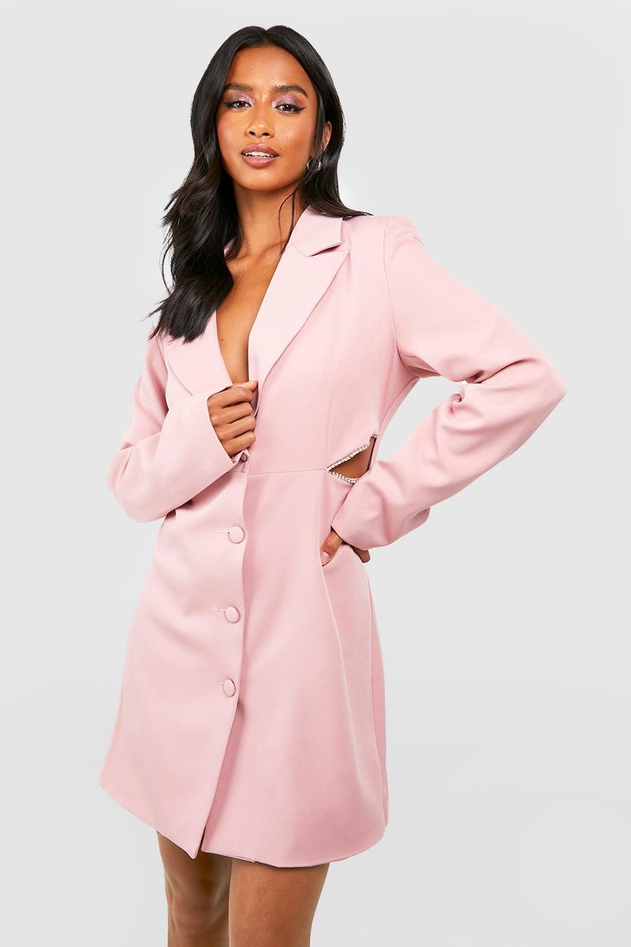 Pink Petite Rhinestone Trim Cut Out Blazer Dress
