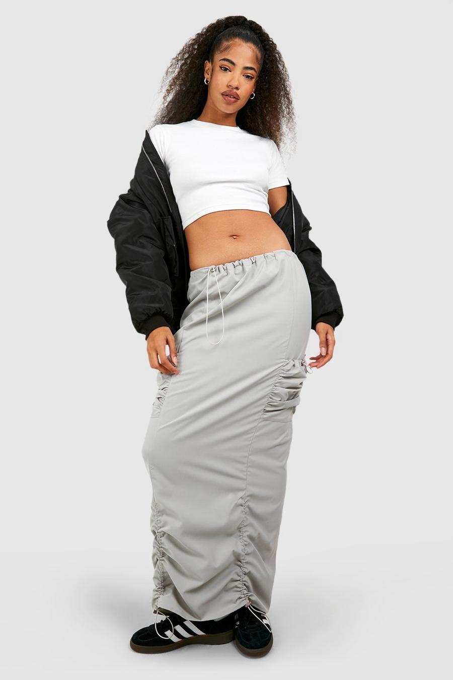 Stone Ruched Parachute Maxi Skirt