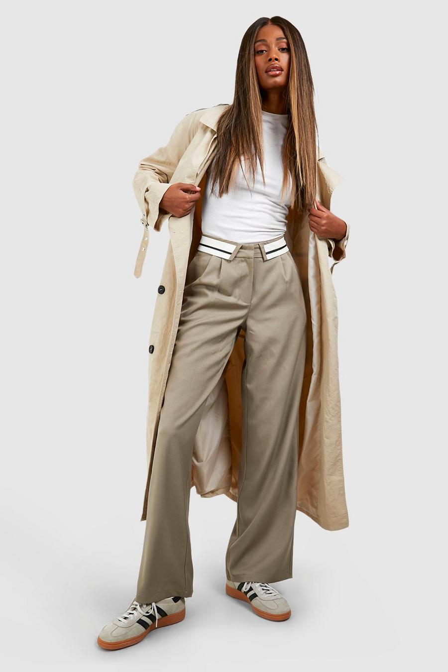 Taupe Reverse Waistband Relaxed Fit Pants image number 1