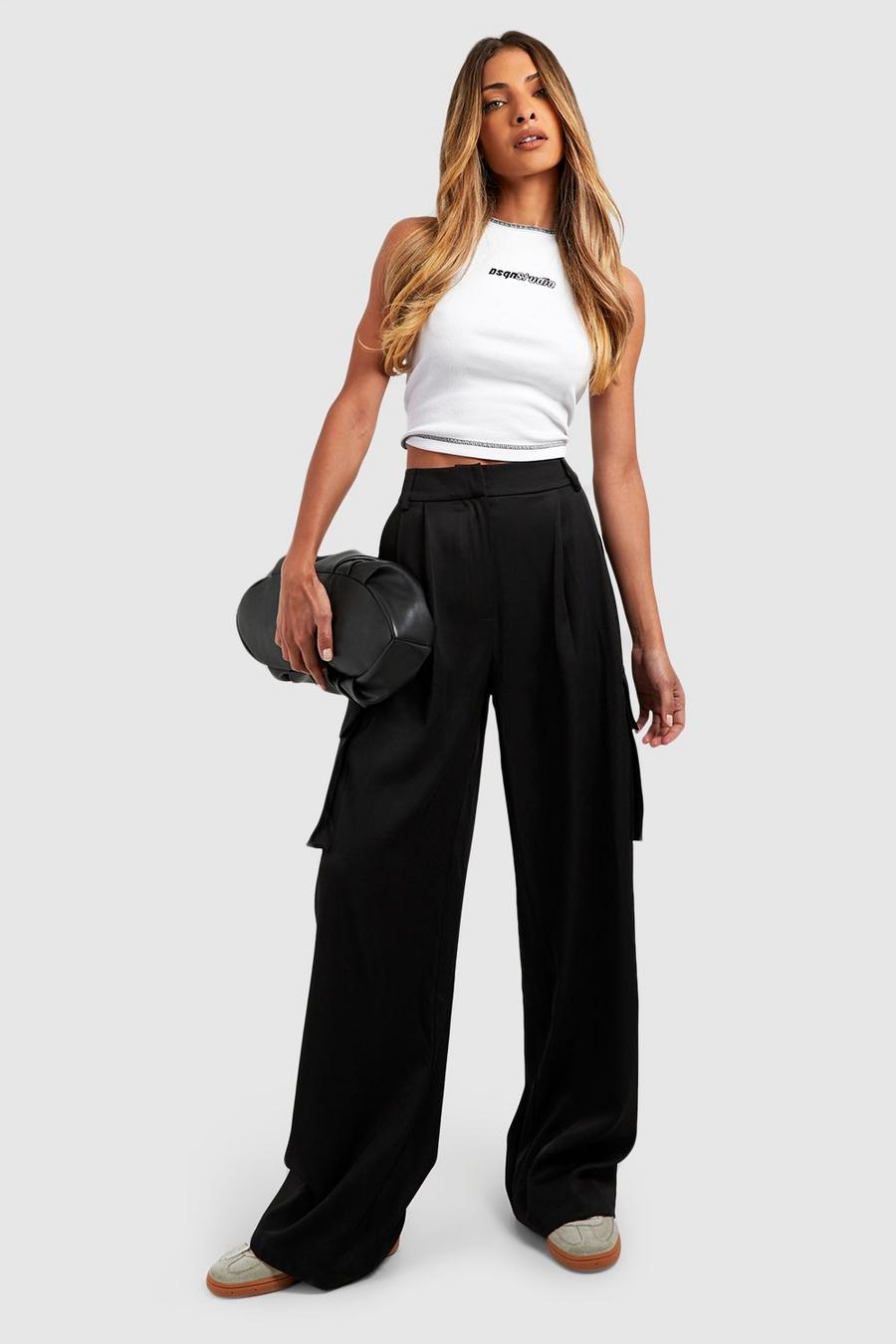 Black Tailored Relaxed Fit Pleated Cargo Pants image number 1