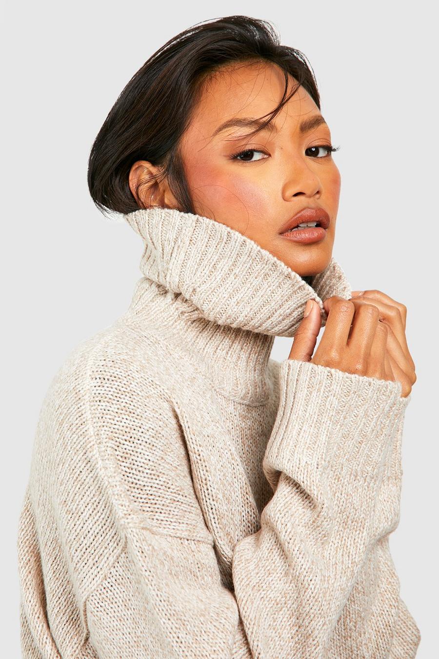 Stone Marl Knit Turtleneck Crop Sweater