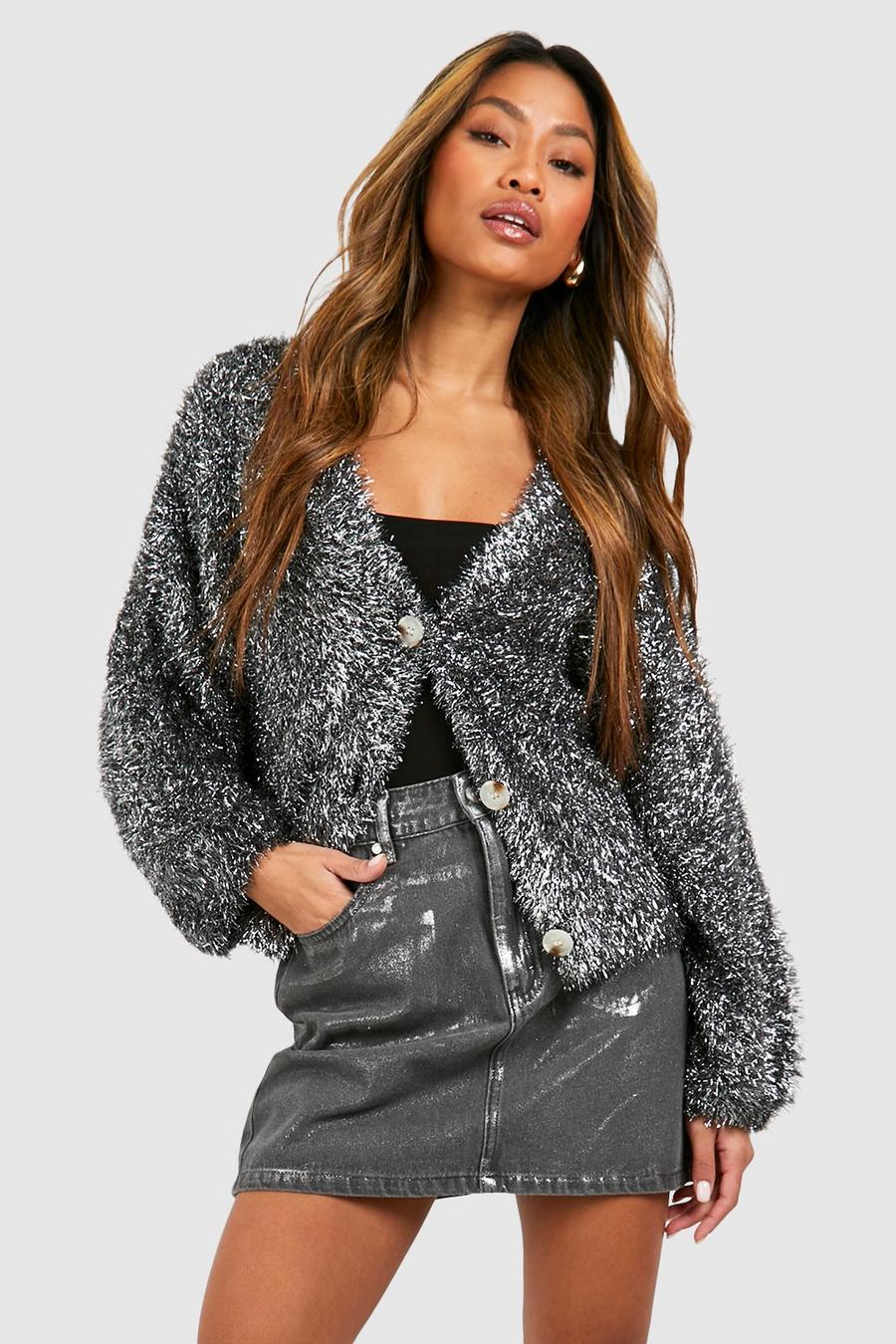 Black Tinsel Knitted Cardigan