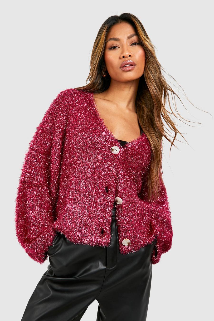 Hot pink Tinsel Knitted Cardigan