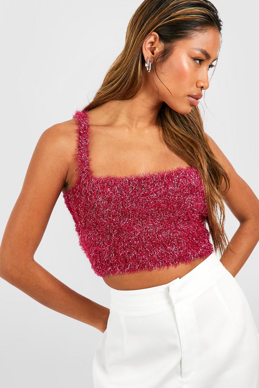 Hot pink Tinsel Knitted Crop Top