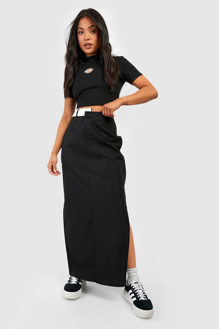 Black Petite Asymmetric Waist Split Maxi Skirt