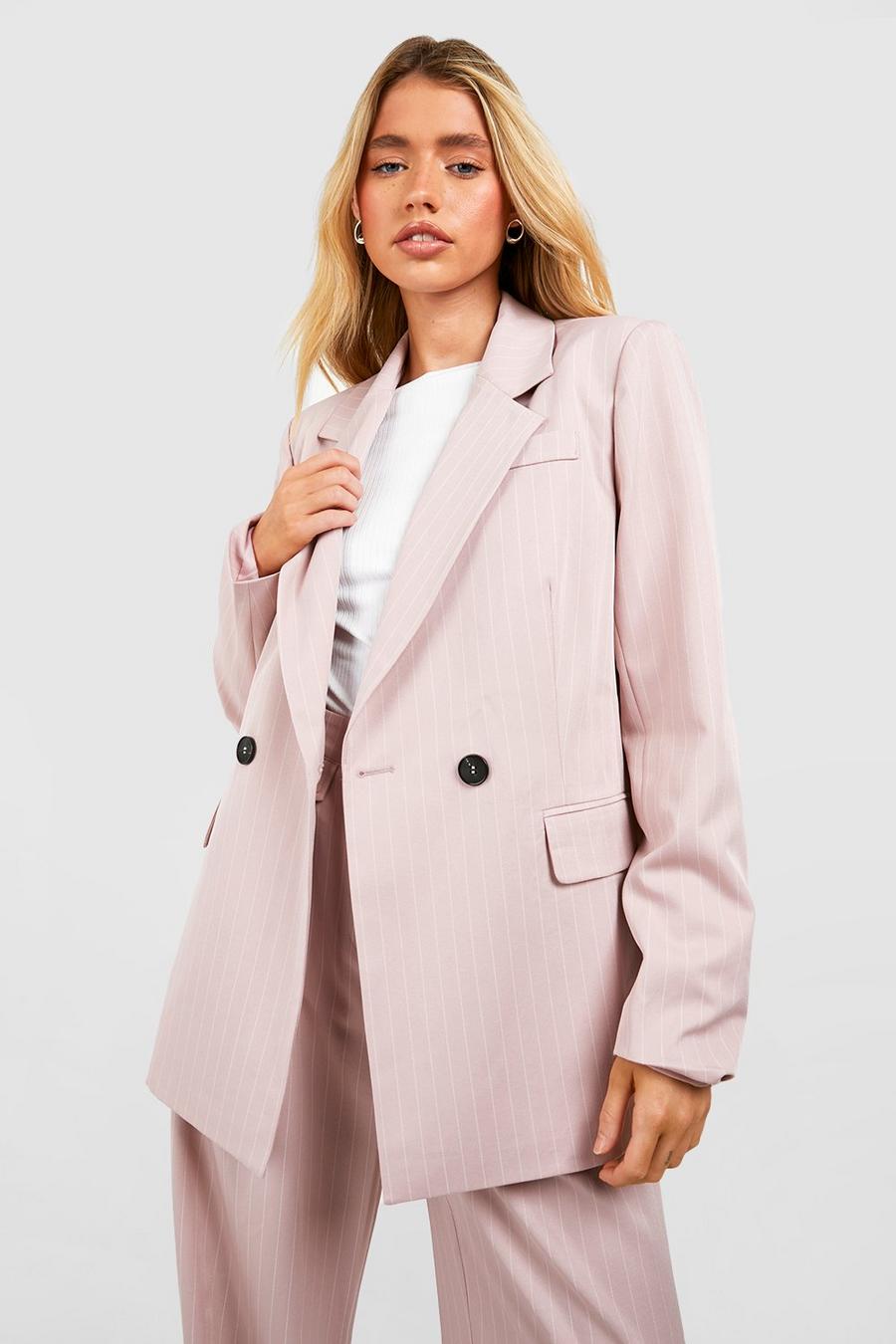 Nude pink Pinstripe Contrast Button Relaxed Fit Blazer
