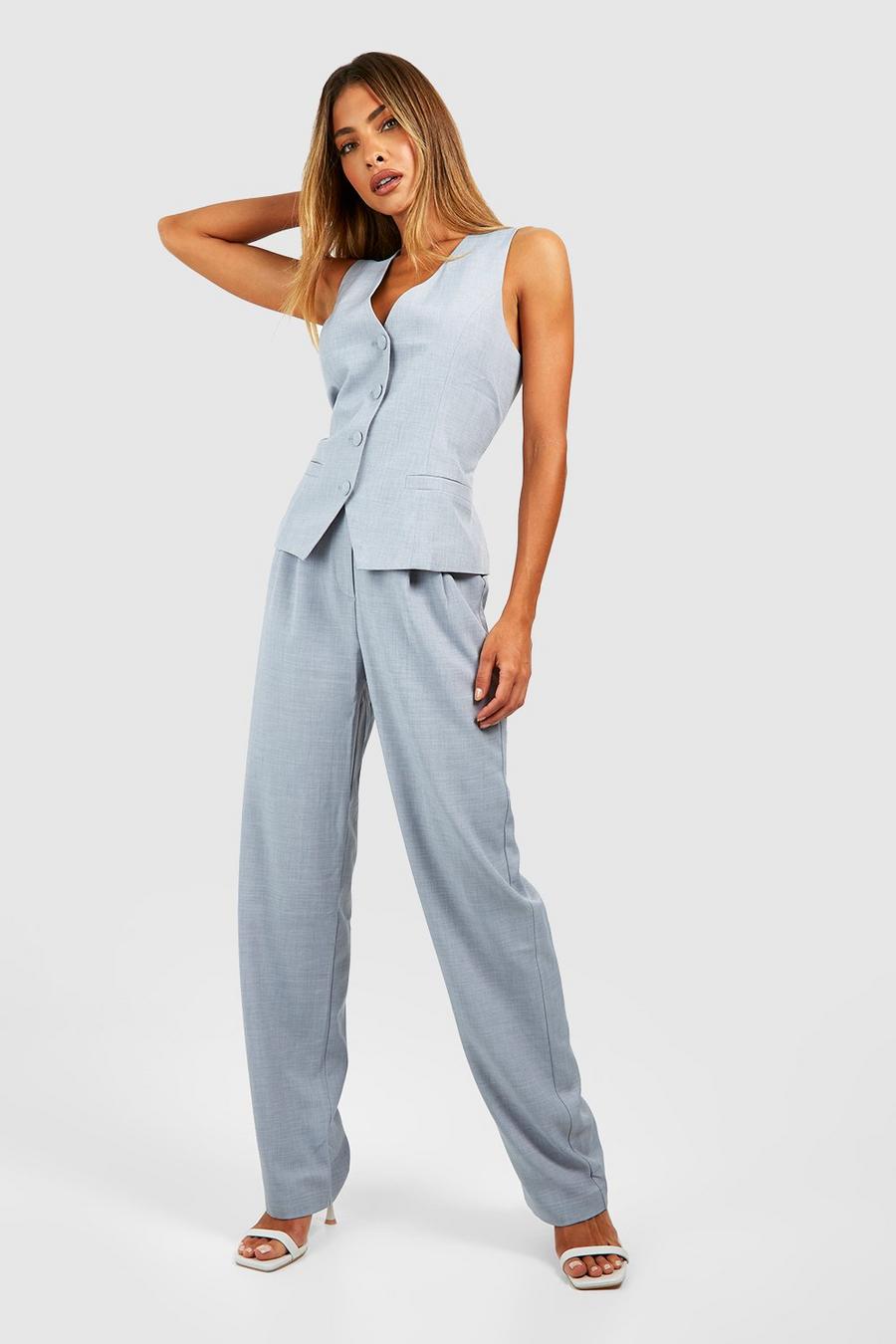 Grey Marl Pleat Front Straight Leg Trousers