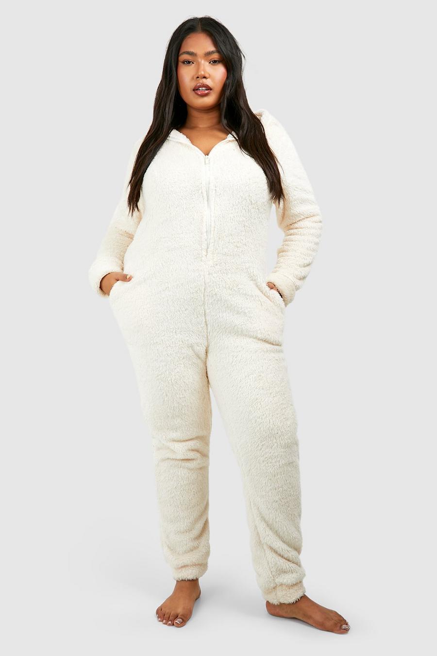 Pigiama intero Plus Size in fleece con slogan Baby Girl, Cream