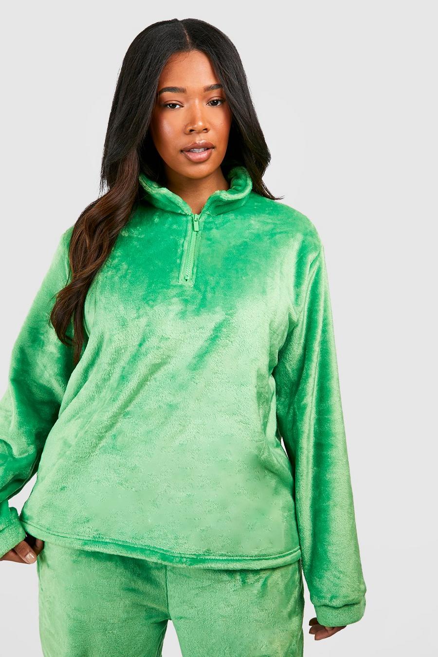 Plus Loungewear-Sweatshirt mit halbem Reißverschluss, Green
