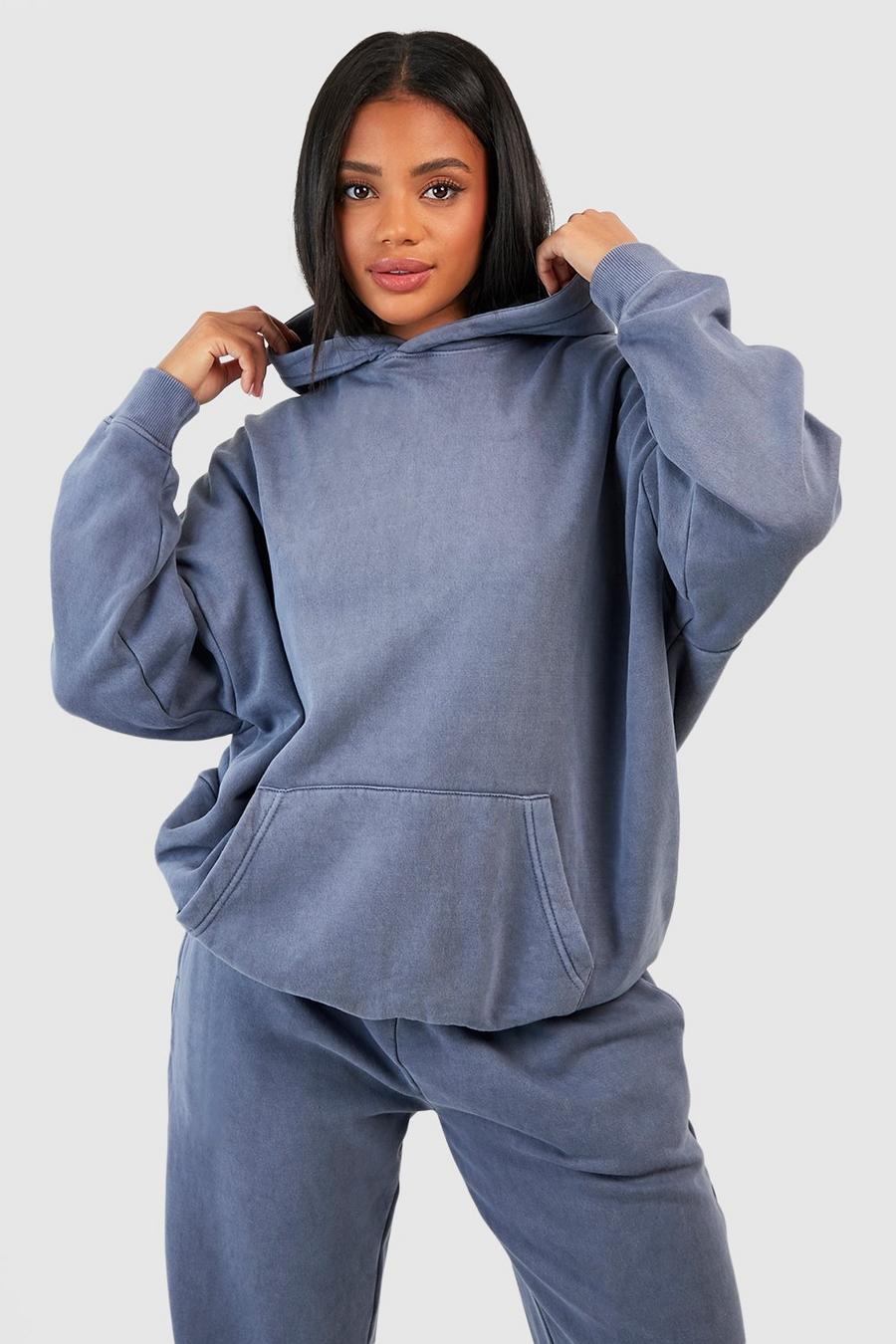 Denim-blue Oversized Garment Dyed Hoodie