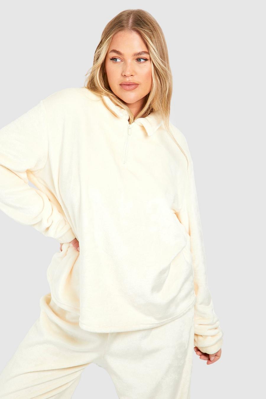 Cream Plus Half Zip Loungewear Sweatshirt
