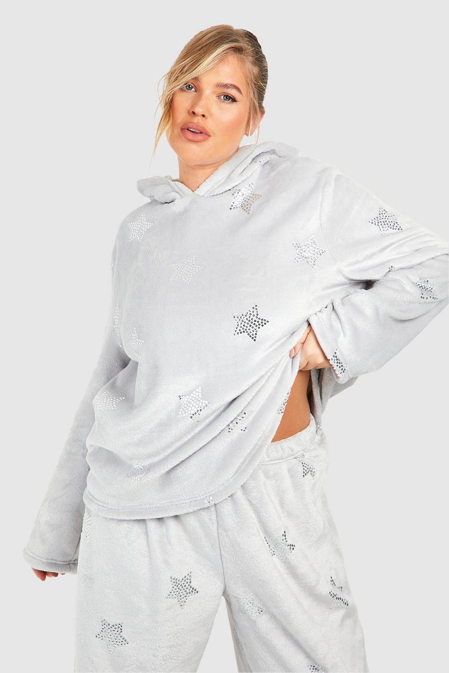 Grey Plus Star Detail Fleece Loungewear Hoodie