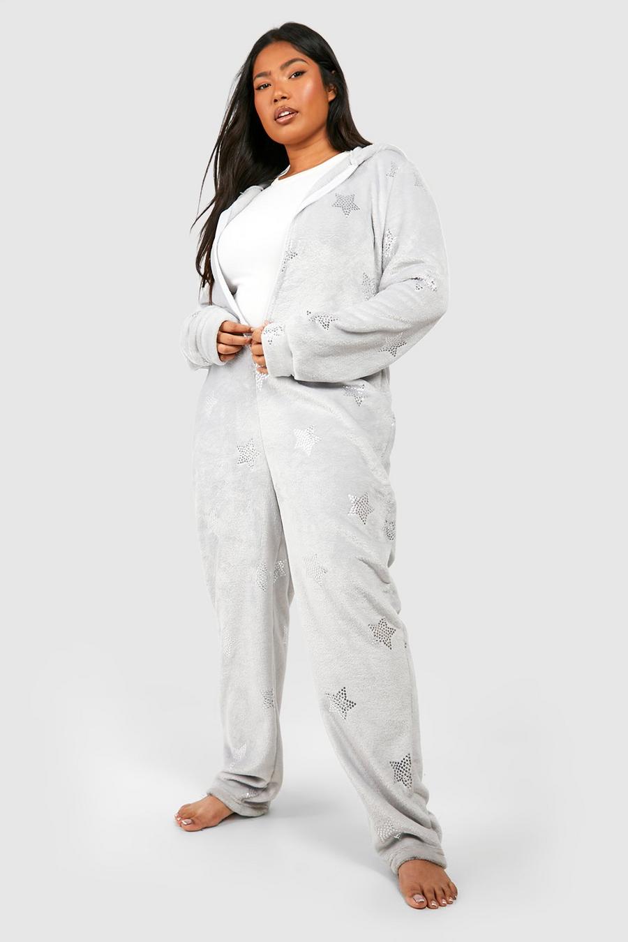 Pijama enterizo Plus de forro polar con detalle de estrella, Grey