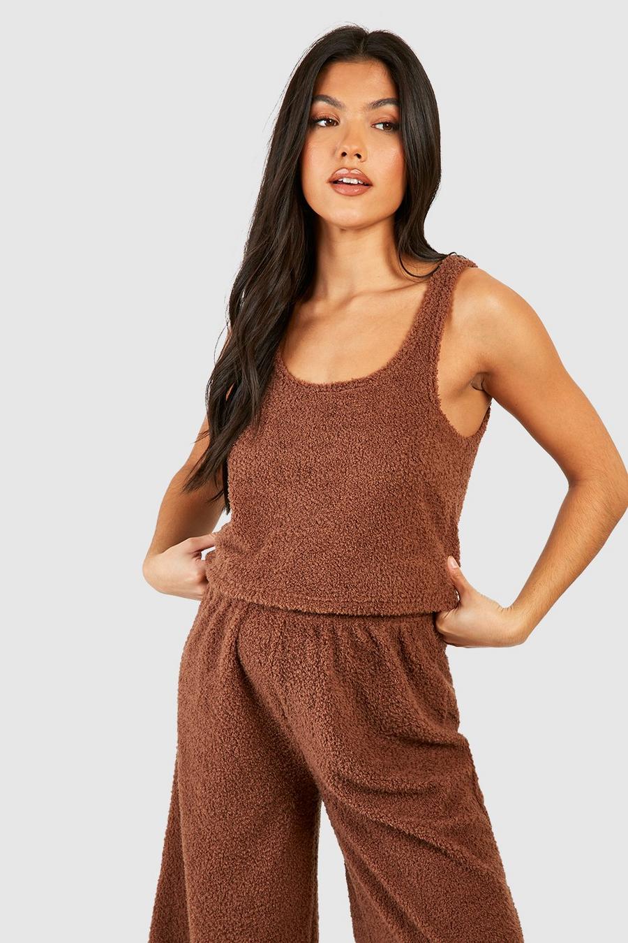 Umstandsmode flauschiges Borg Loungewear-Tanktop, Chocolate