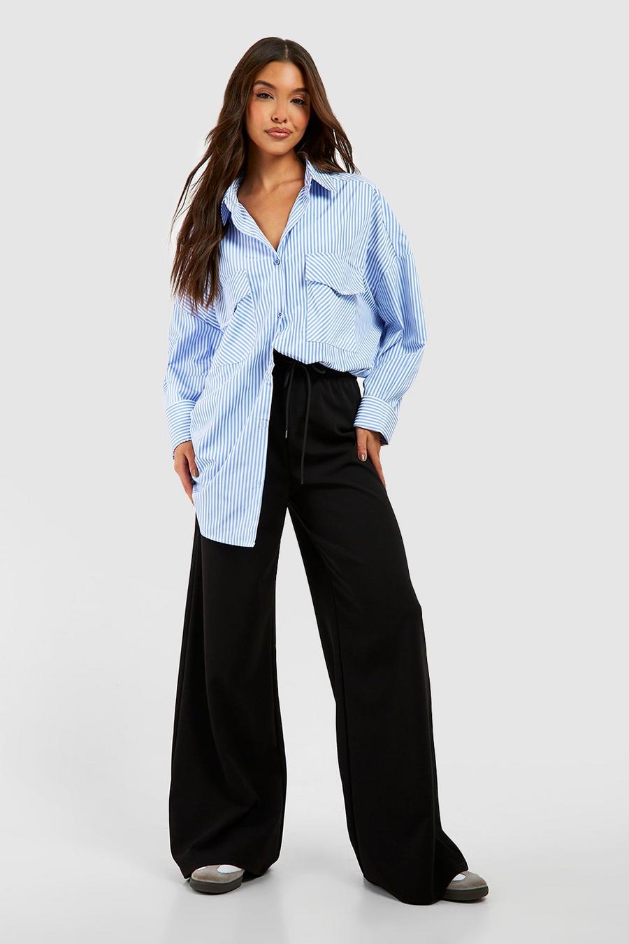 Drawcord Crepe Wide Leg Trousers
