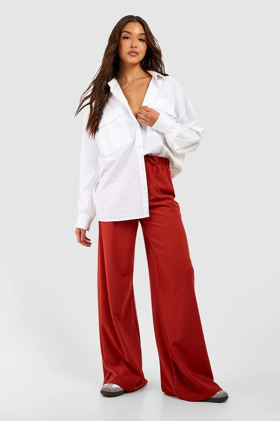 Rust Drawcord Crepe Wide Leg Trousers