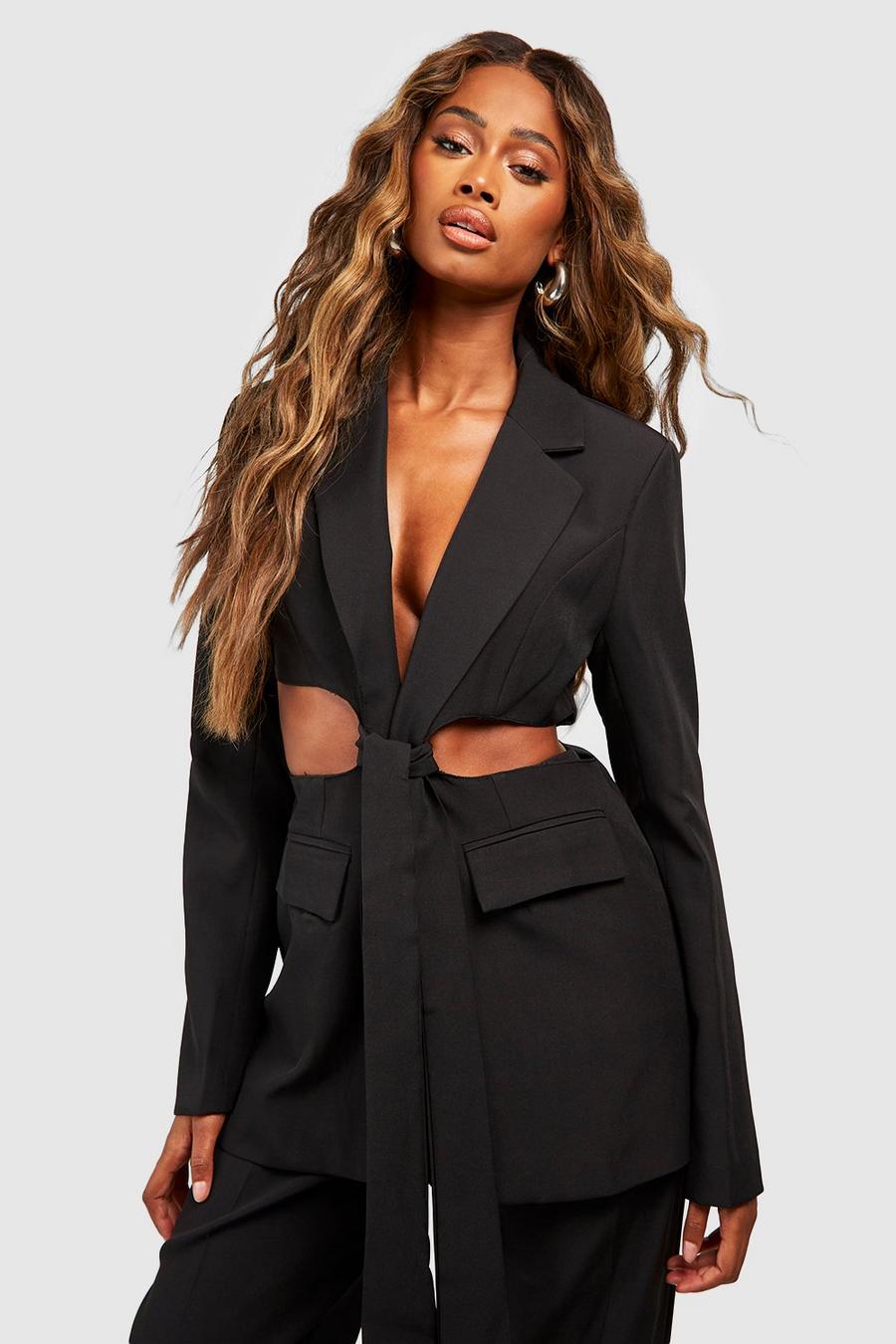 Black Cut Out Knot Detail Fitted Blazer