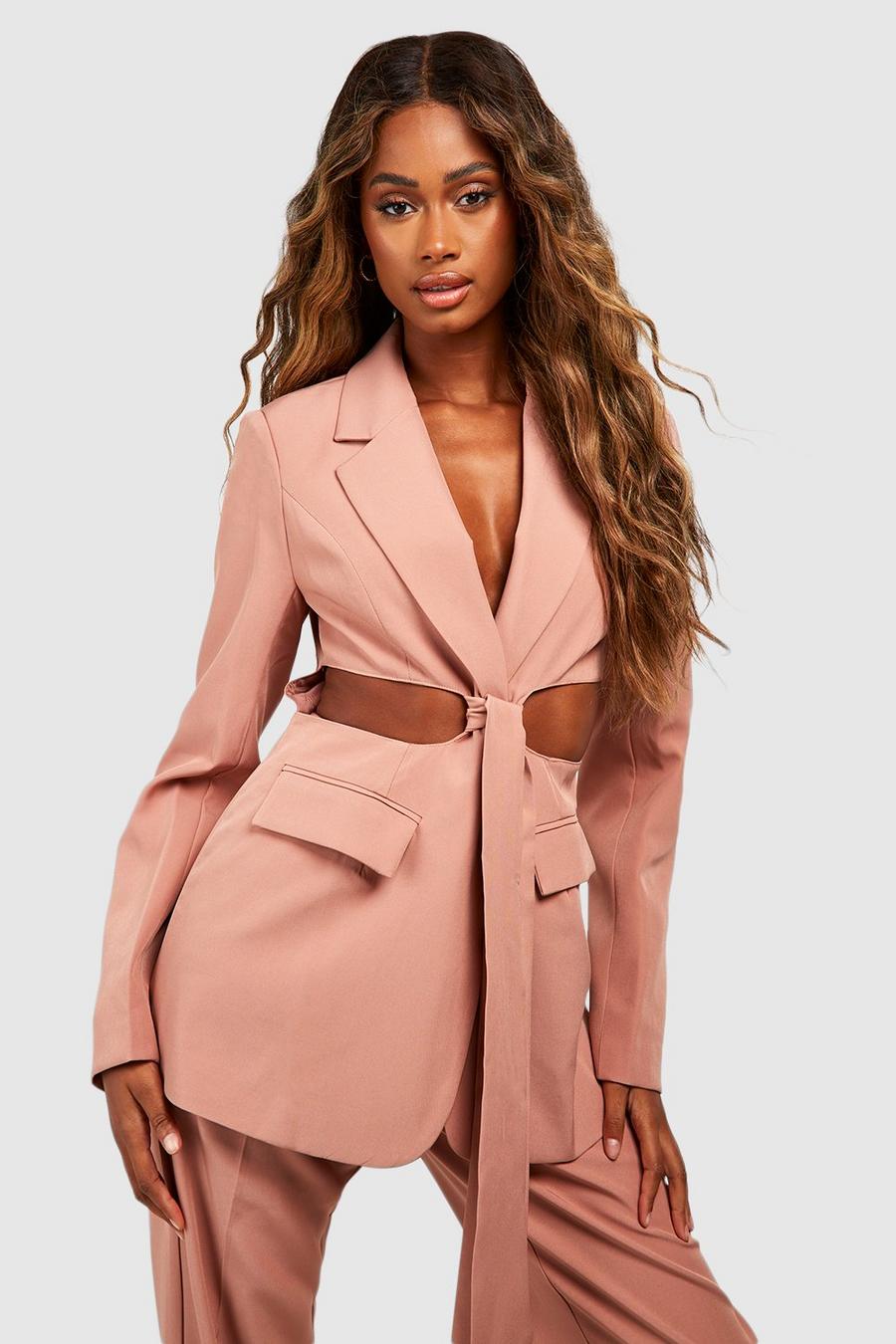 Dusty rose Cut Out Knot Detail Fitted Blazer