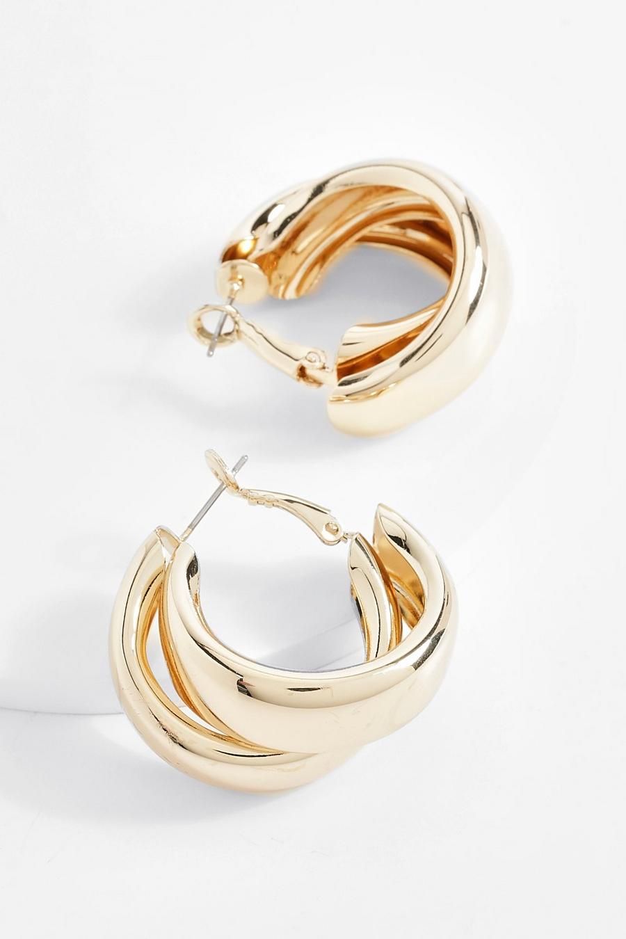 Gold Double Hooped Earrings  image number 1