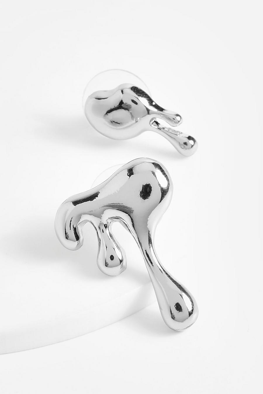Orecchini pendenti color argento con stampa astratta, Silver image number 1