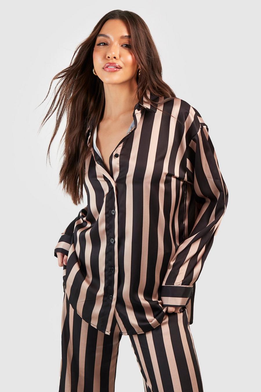 Black Tonal Stripe Relaxed Fit Shirt image number 1