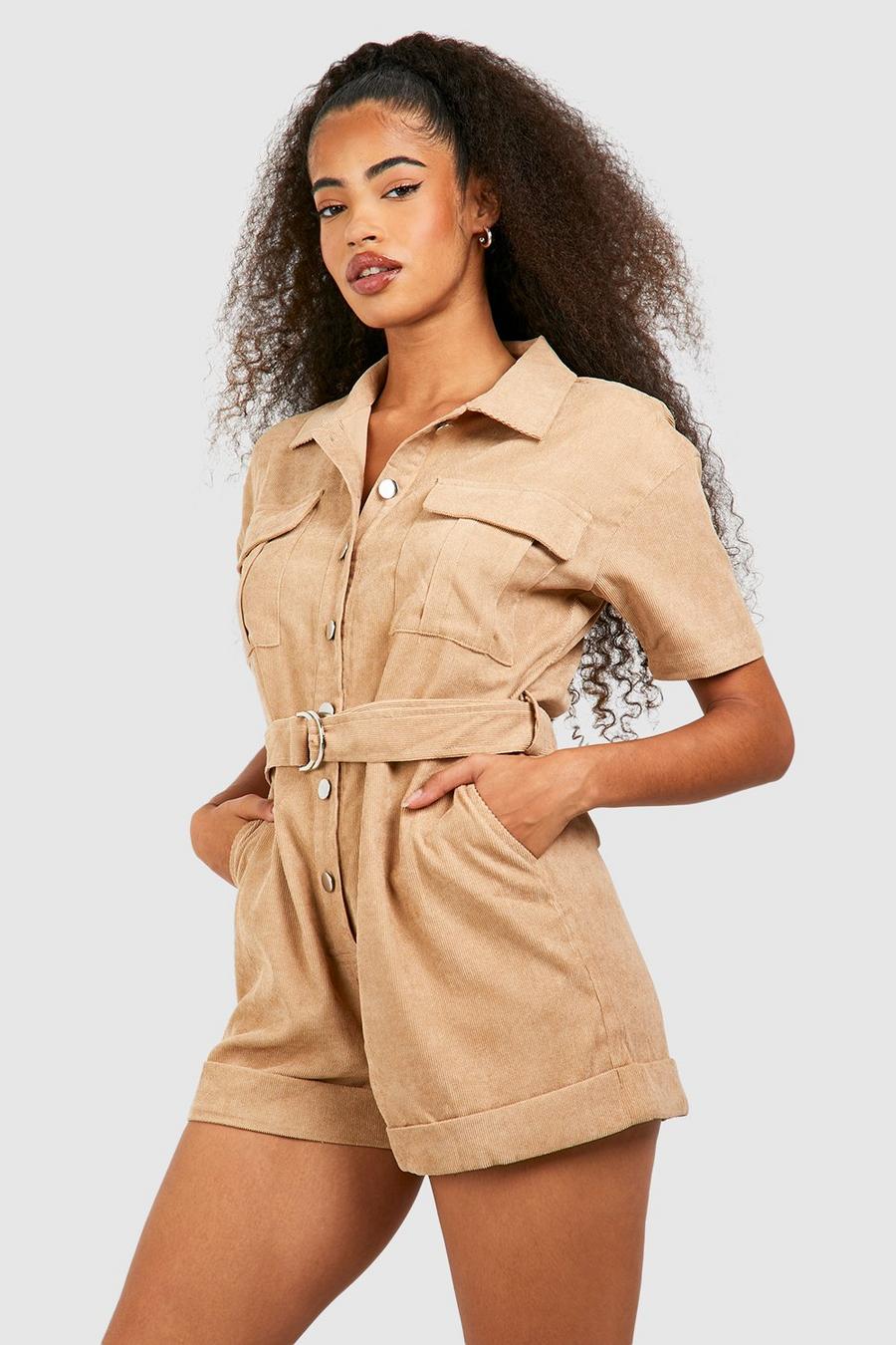 Taupe Cord Utility Playsuit