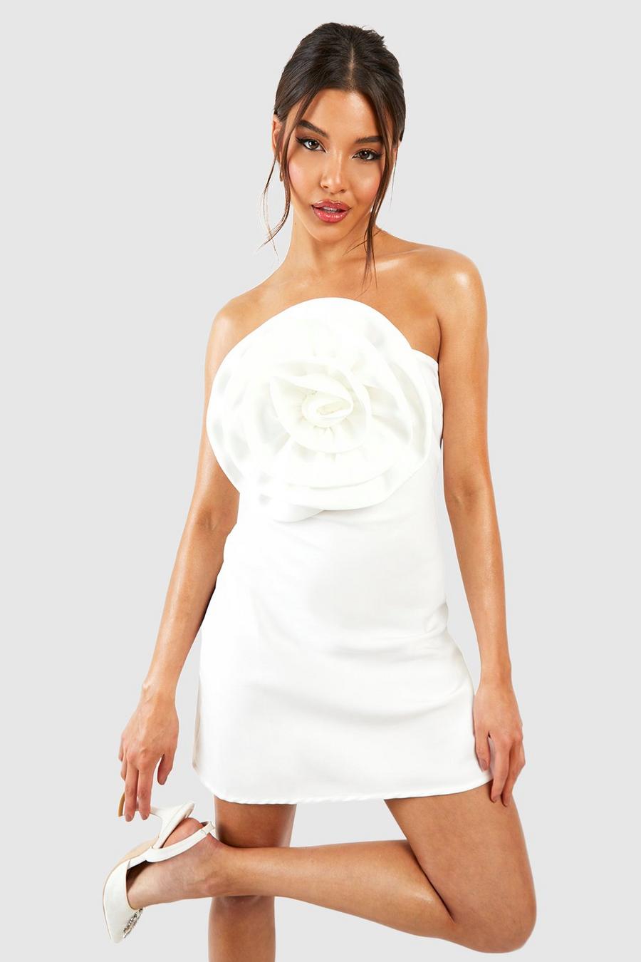Robe bandeau à fleur 3D, White