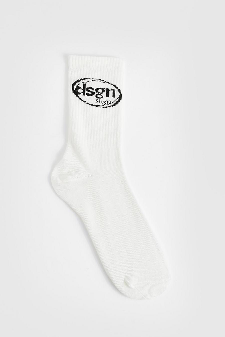 Calcetines deportivos con eslogan Dsgn Studio, Ecru