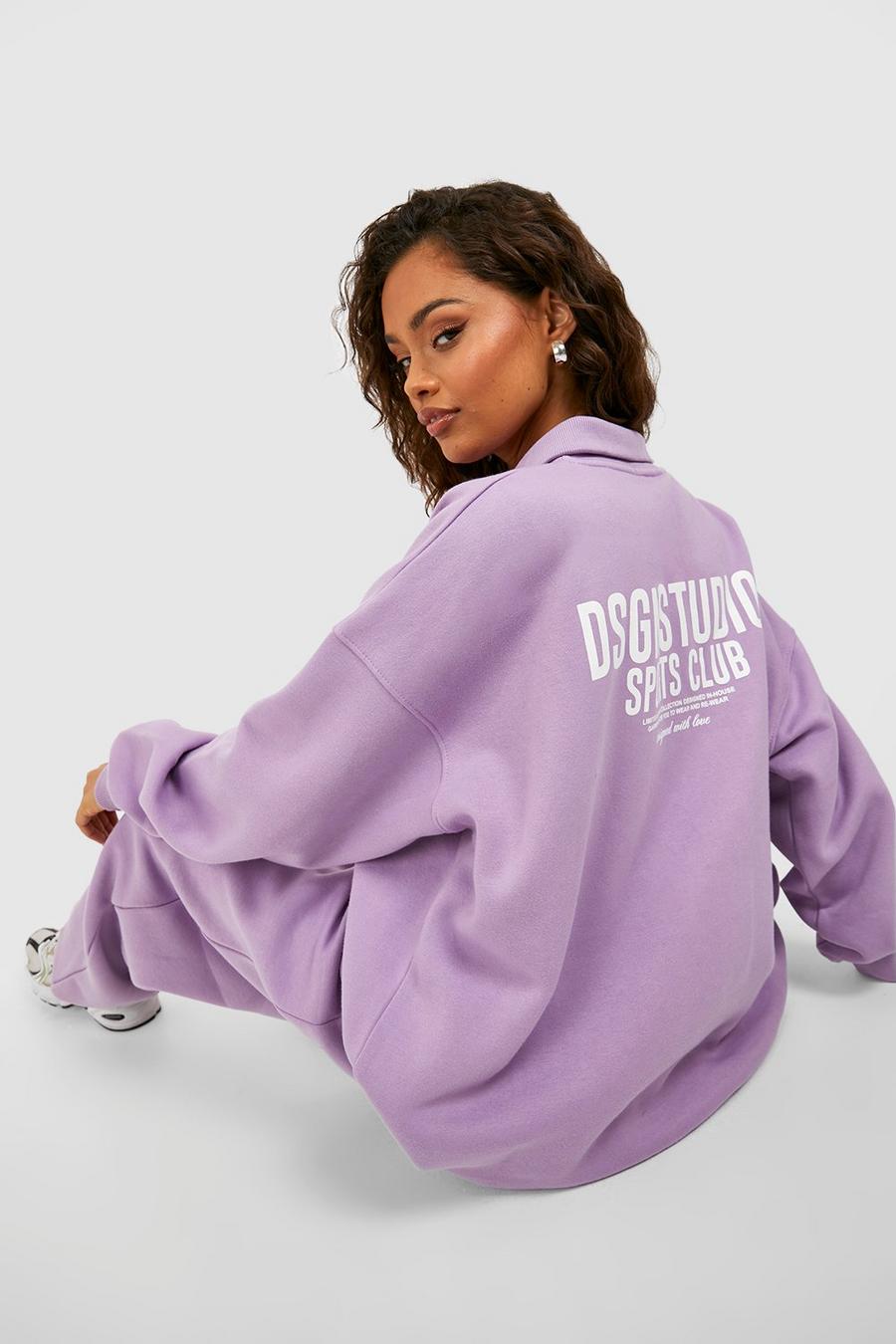 Oversize Sweatshirt mit Dsgn Studio Sports Club Print und halbem Reißverschluss, Lilac