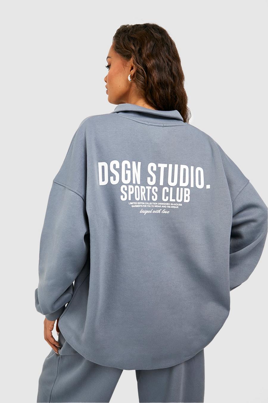 Oversize Sweatshirt mit Dsgn Studio Sports Club Print und halbem Reißverschluss, Sage