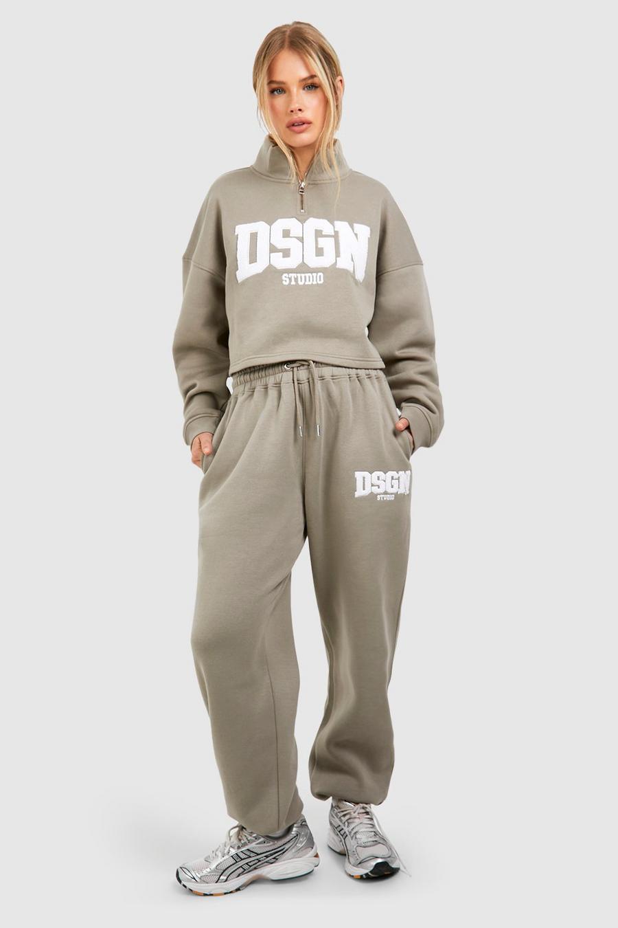 Sweatshirt-Trainingsanzug mit Dsgn Studio Frottee-Applikation, Washed khaki
