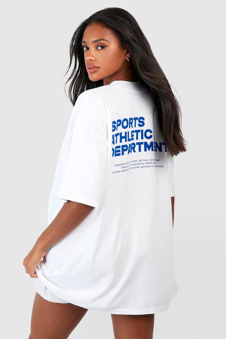 White cotone Athletic Slogan Back Print Oversized T-shirt 