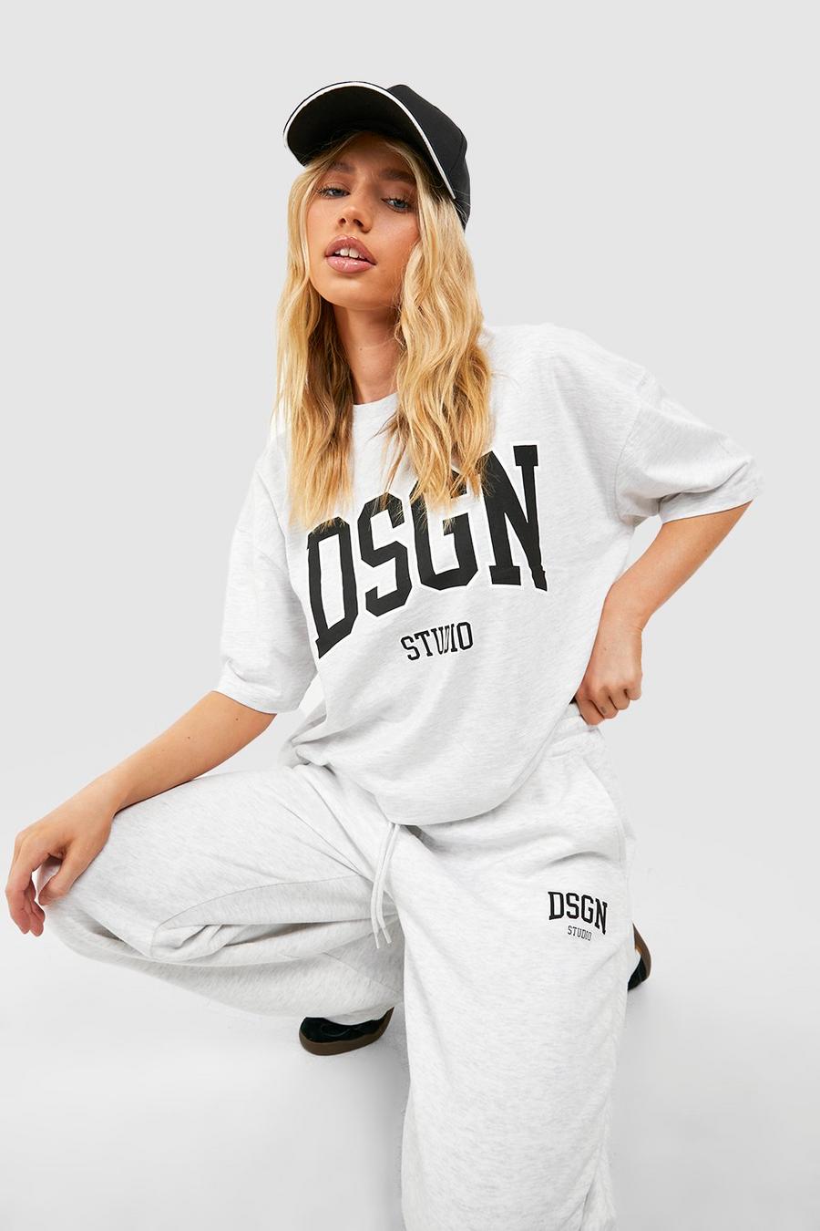 Ash grey Dsgn Studio Collegiate Slogan T-shirt And Jogger Set